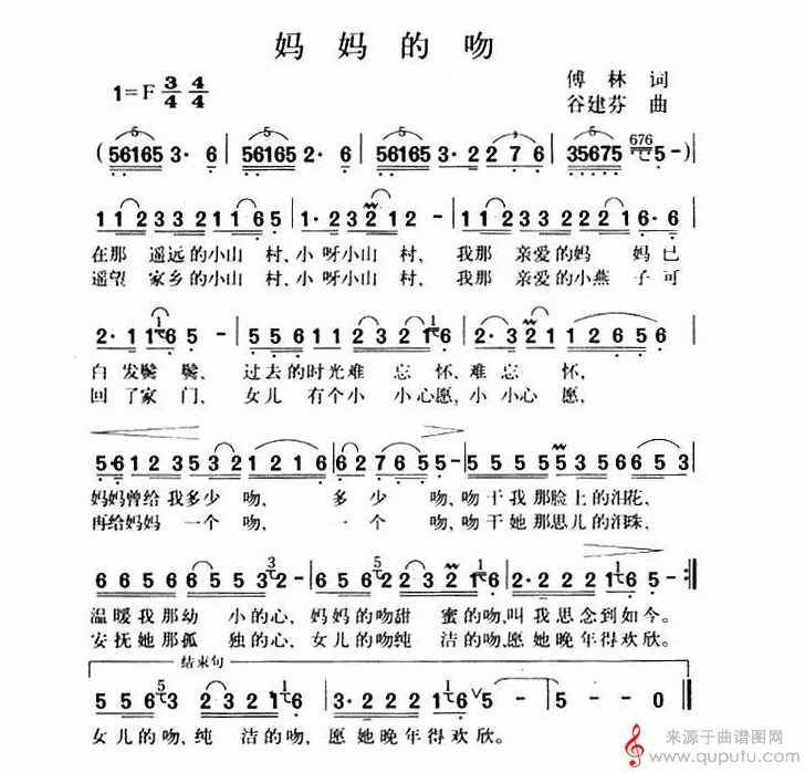 妈妈的吻(傅林词 谷建芬曲 朱晓琳唱 )