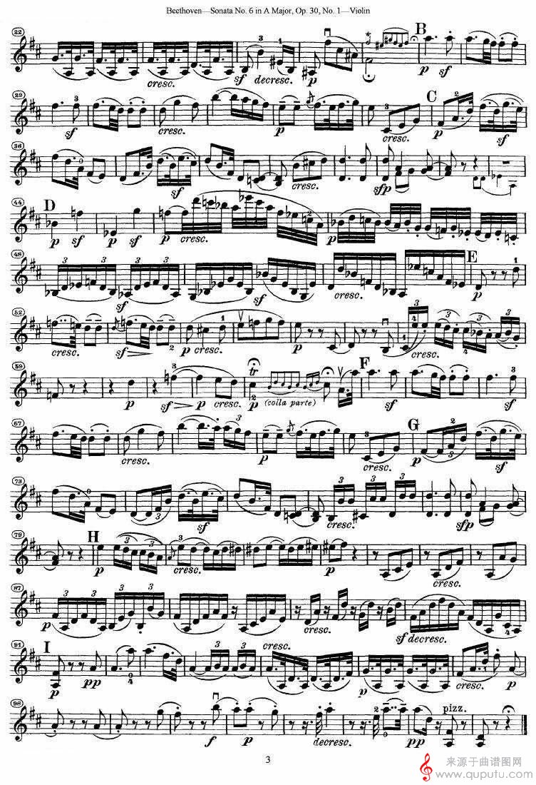 贝多芬第六号奏鸣曲A大调（小提琴谱）_贝多芬第六号奏鸣曲A大调_03