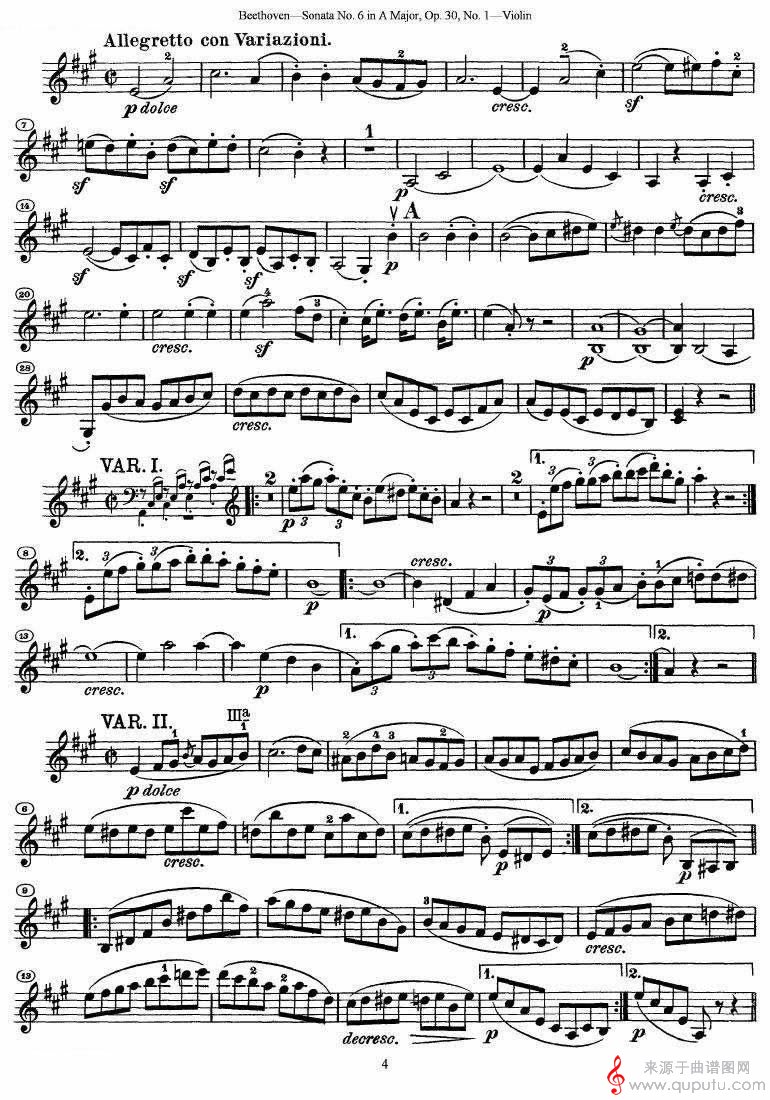 贝多芬第六号奏鸣曲A大调（小提琴谱）_贝多芬第六号奏鸣曲A大调_04