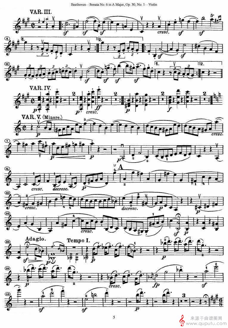 贝多芬第六号奏鸣曲A大调（小提琴谱）_贝多芬第六号奏鸣曲A大调_05