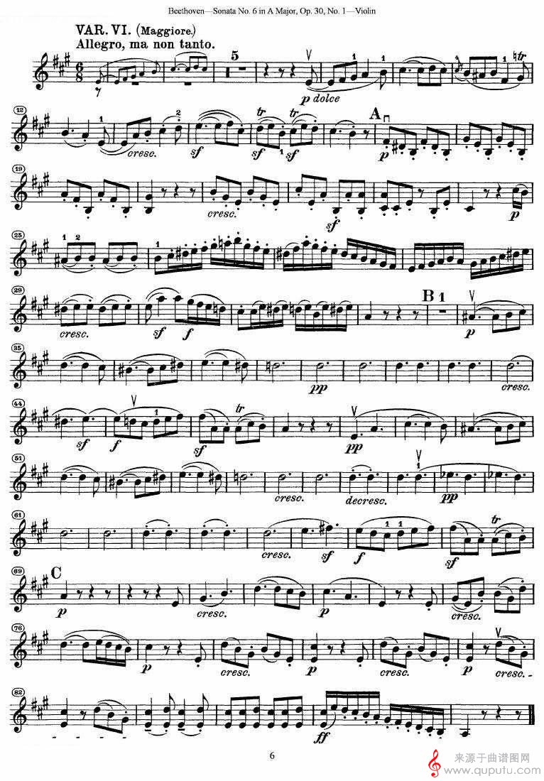 贝多芬第六号奏鸣曲A大调（小提琴谱）_贝多芬第六号奏鸣曲A大调_06