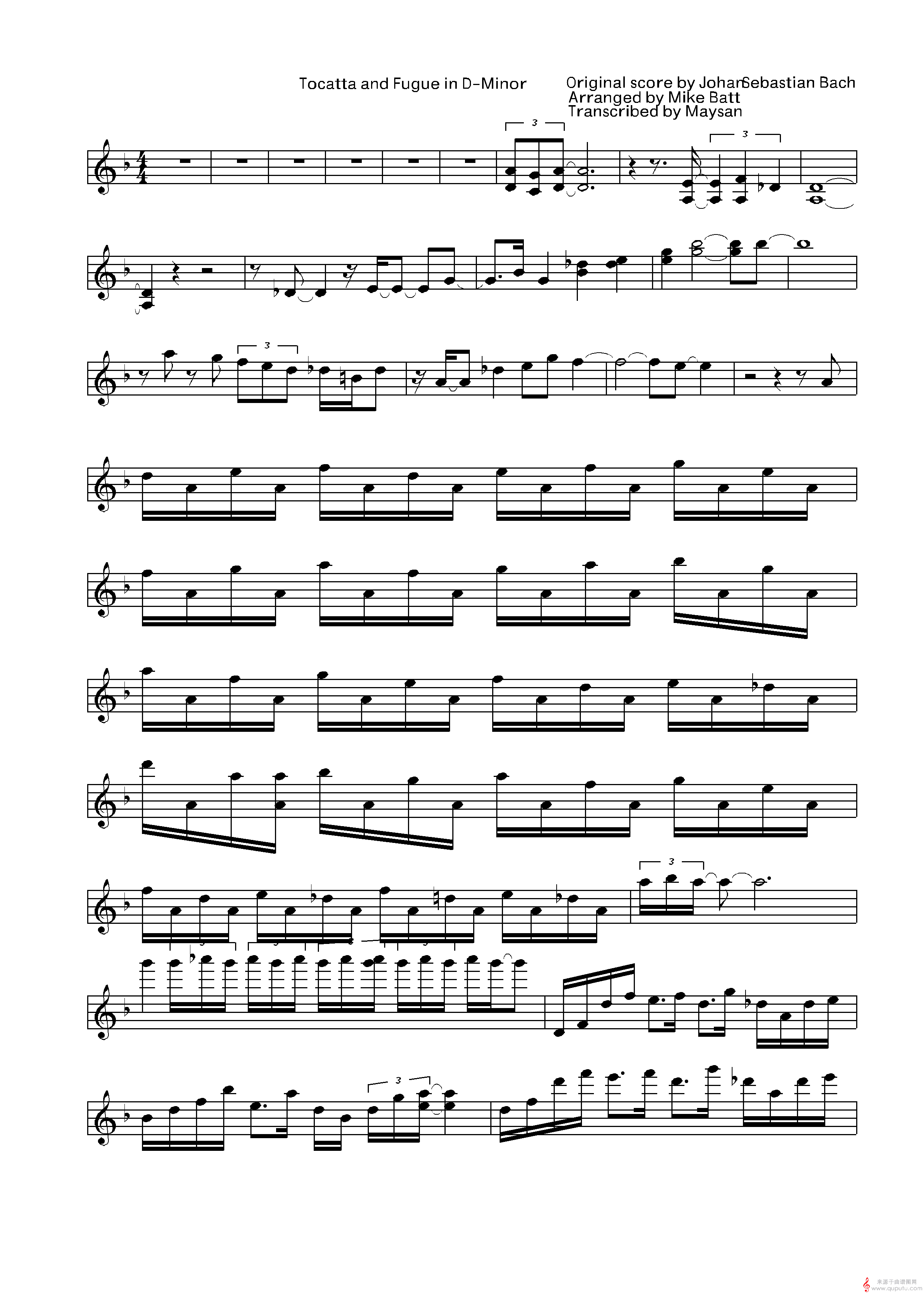 Tocatta and Fugue in D-Minor（小提琴谱）_Tocatta and Fugue in D-Minor_01