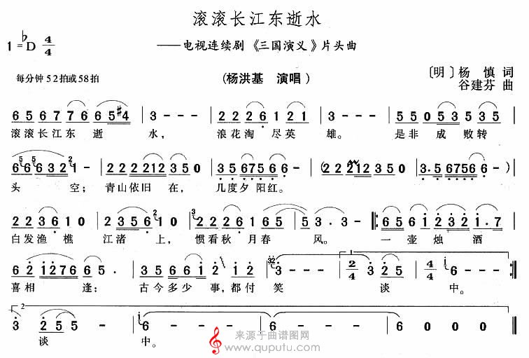 滚滚长江东逝水（电视剧《三国演义》片头曲）简谱_滚滚长江东逝水_版本四