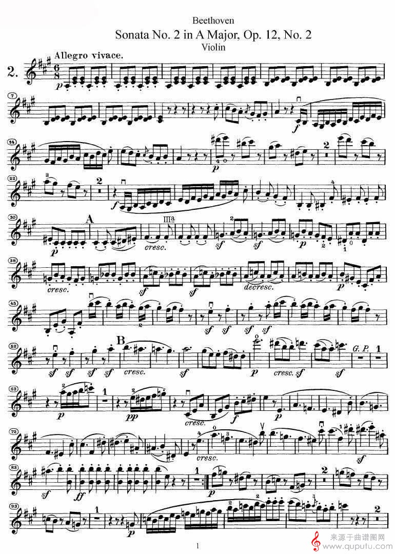贝多芬第二号小提琴奏鸣曲A大调op.12_01