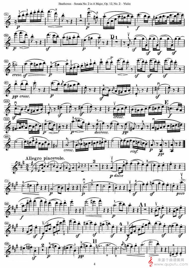 贝多芬第二号小提琴奏鸣曲A大调op.12_04