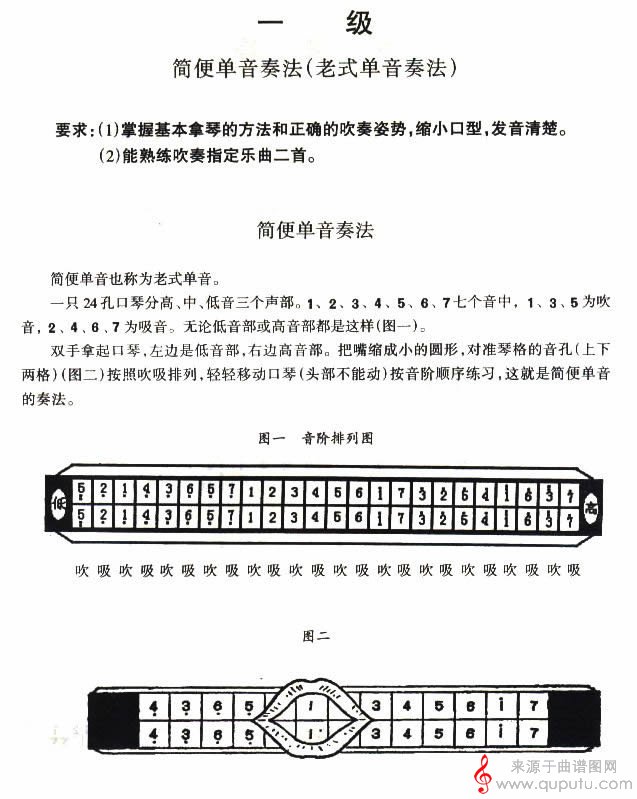 考级一级曲目5首口琴谱_曲谱图网_考级一级曲目5首_1