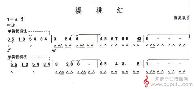 考级六级曲目：樱桃红口琴谱_曲谱图网_樱桃红_01