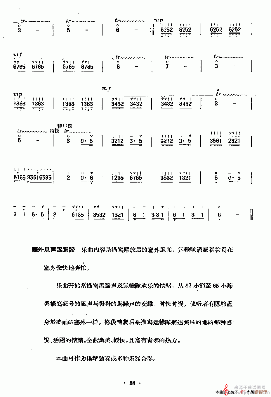 塞外风声逐马蹄（陈俊英作曲之扬琴独奏简谱）