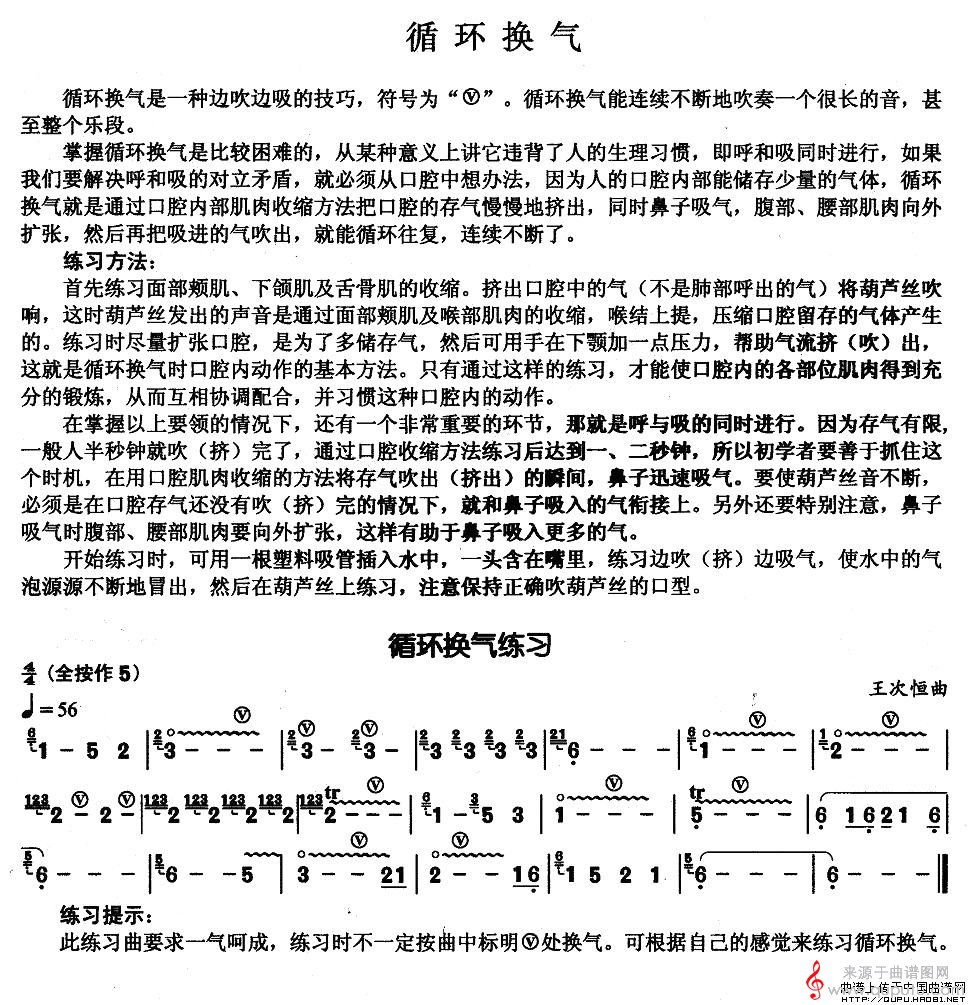 循环换气简谱（循环换气葫芦丝基本技巧练习曲）