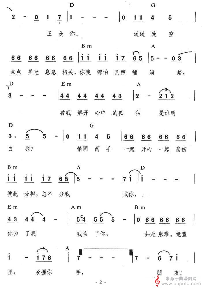 朋友(谭咏麟原唱歌词歌曲简谱)