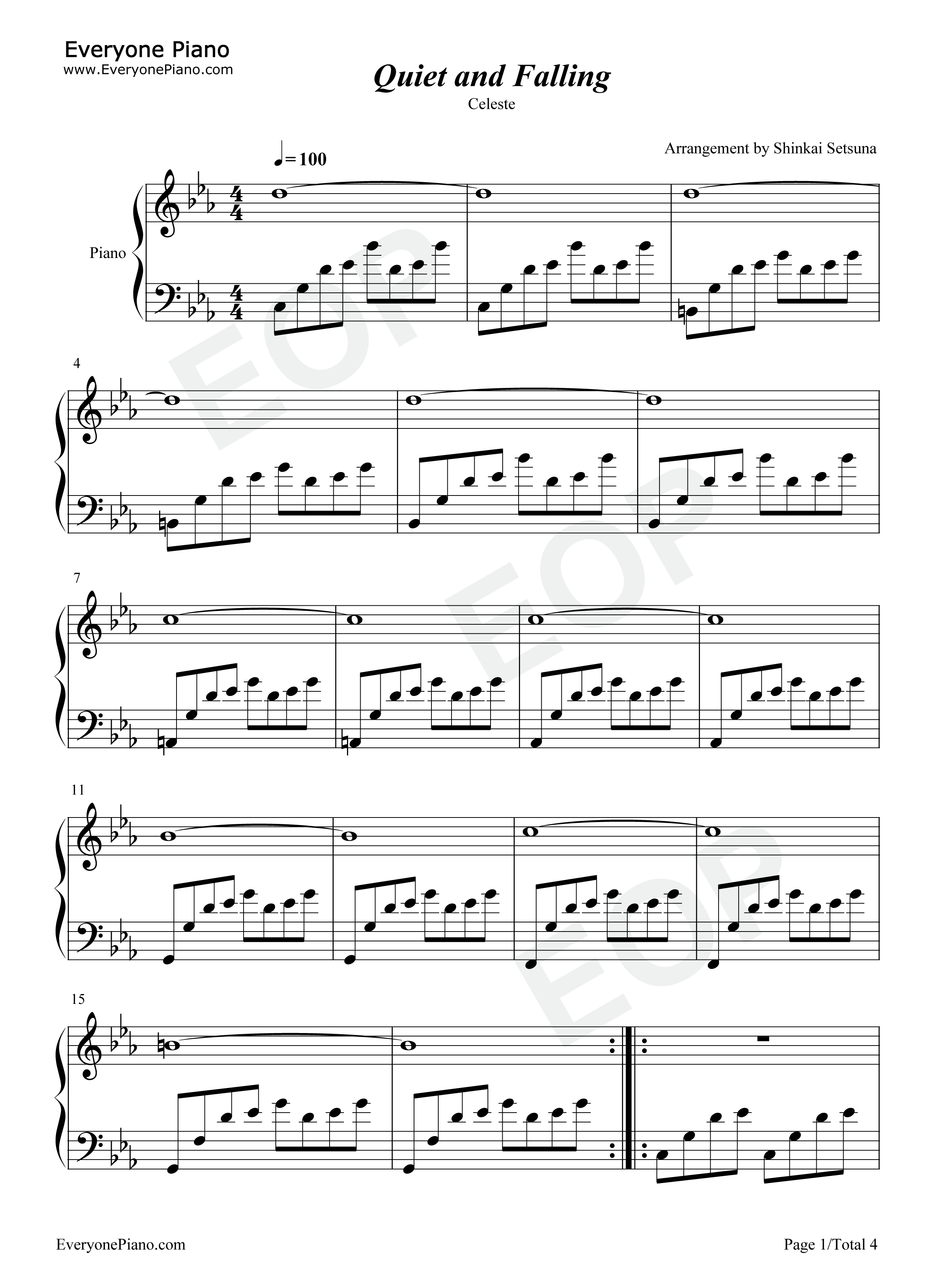 Quiet And Falling-蔚蓝-Celeste五线谱预览1