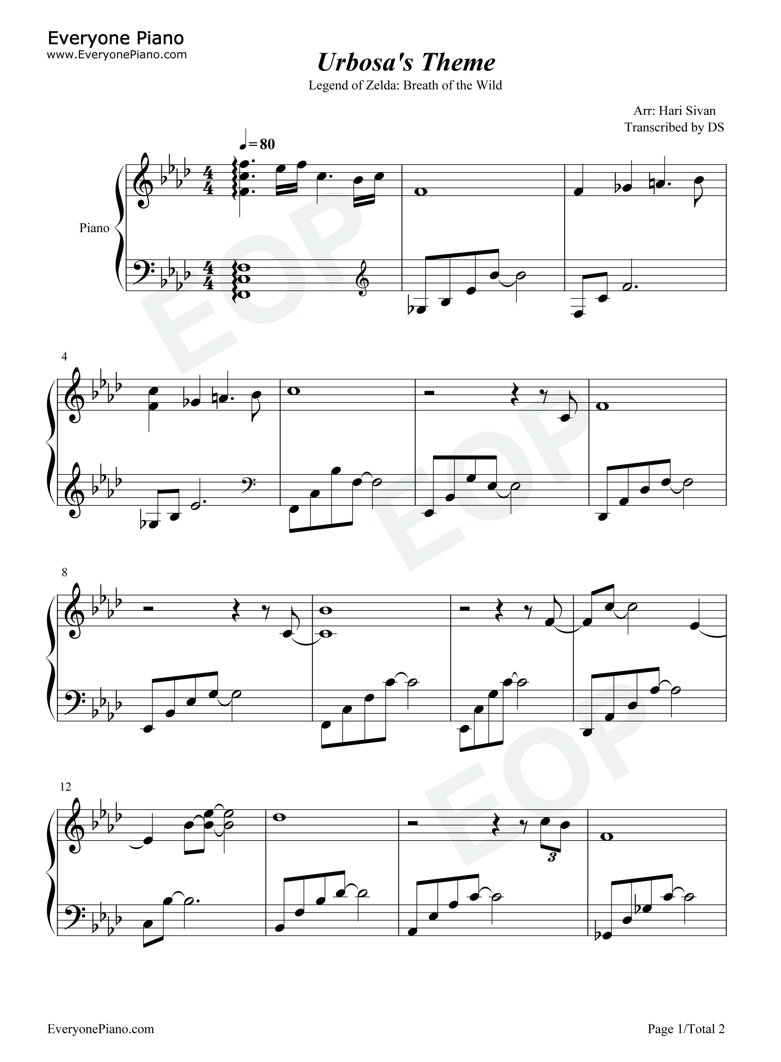 Urbosas Theme-塞尔达传说 旷野之息五线谱预览1